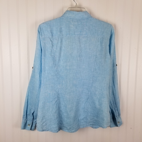 Saks Fifth Avenue 100% Linen Button Front Shirt Blue Womens Size Small - Picture 3 of 10